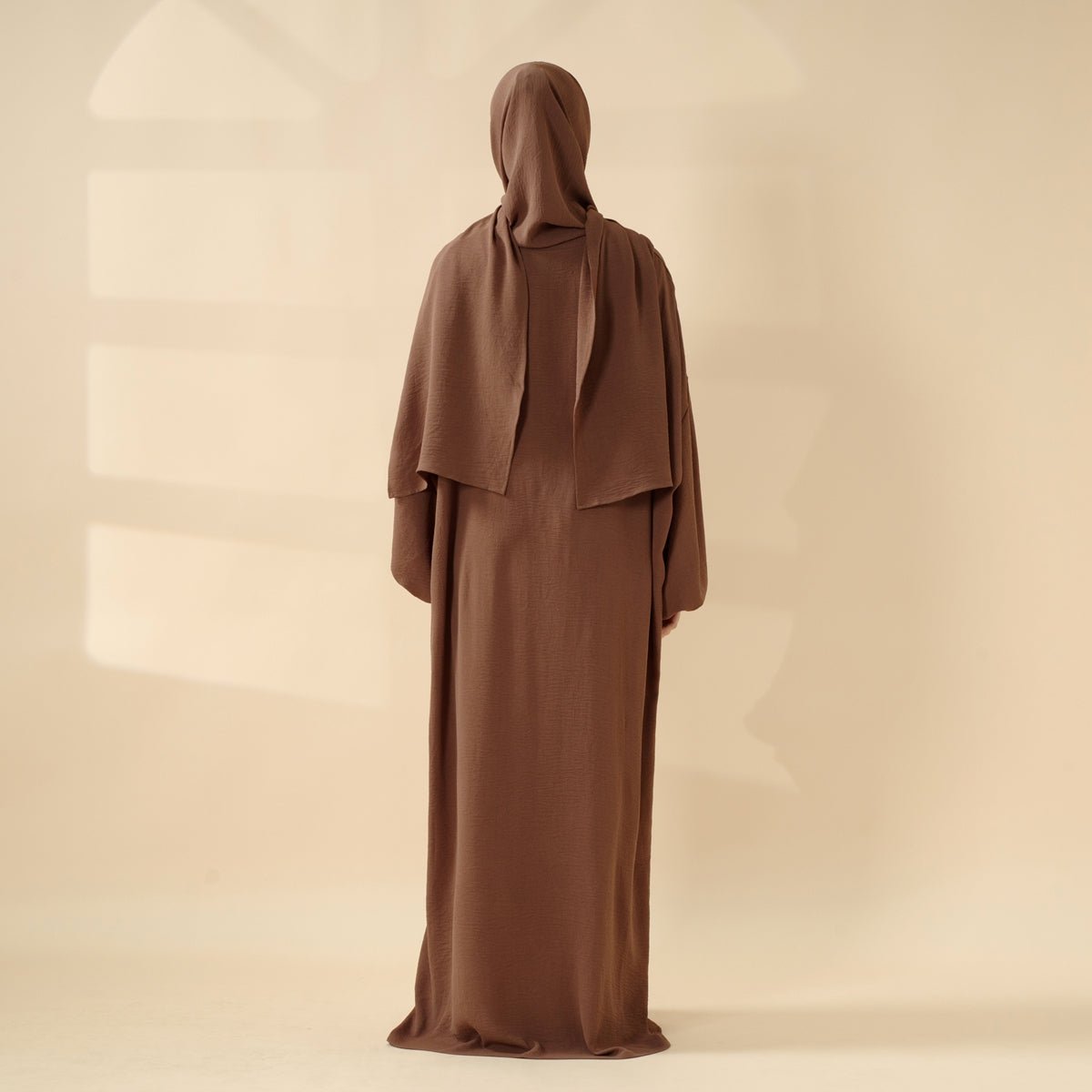 Cocoon-Cut Crepe Abaya Perfect For Umrah With One-Piece Hijab Attached (MA143), view 5