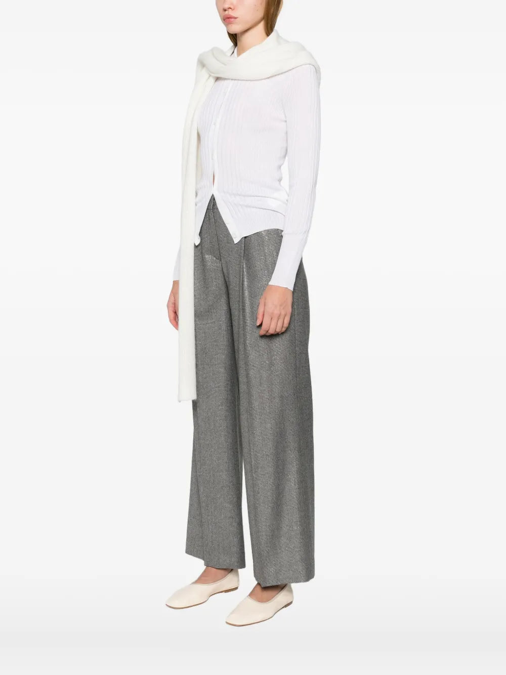 Peserico Ribbed Knit Cardigan — White, view 3