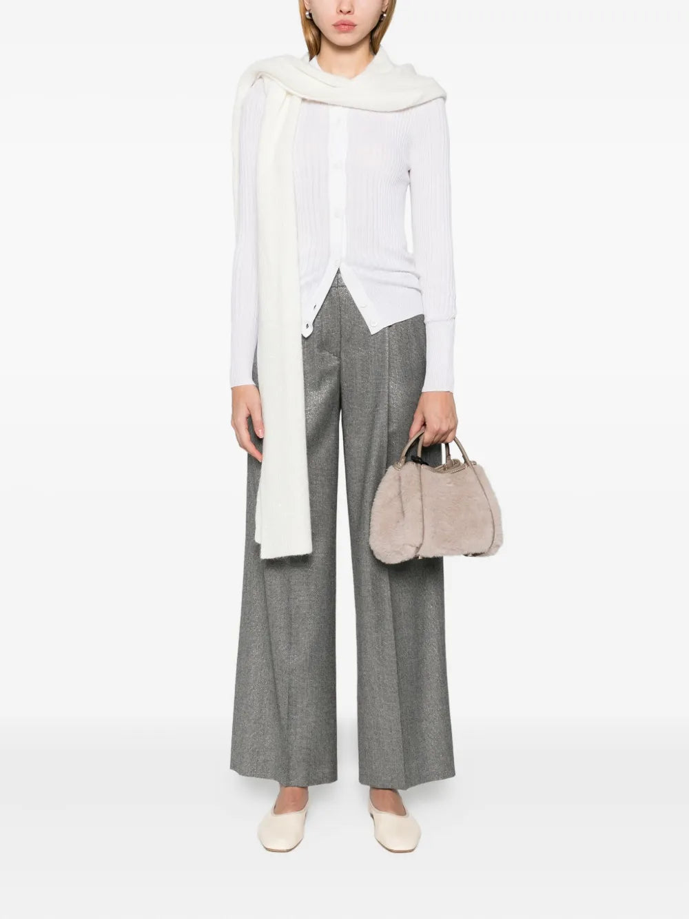 Peserico Ribbed Knit Cardigan — White, view 4