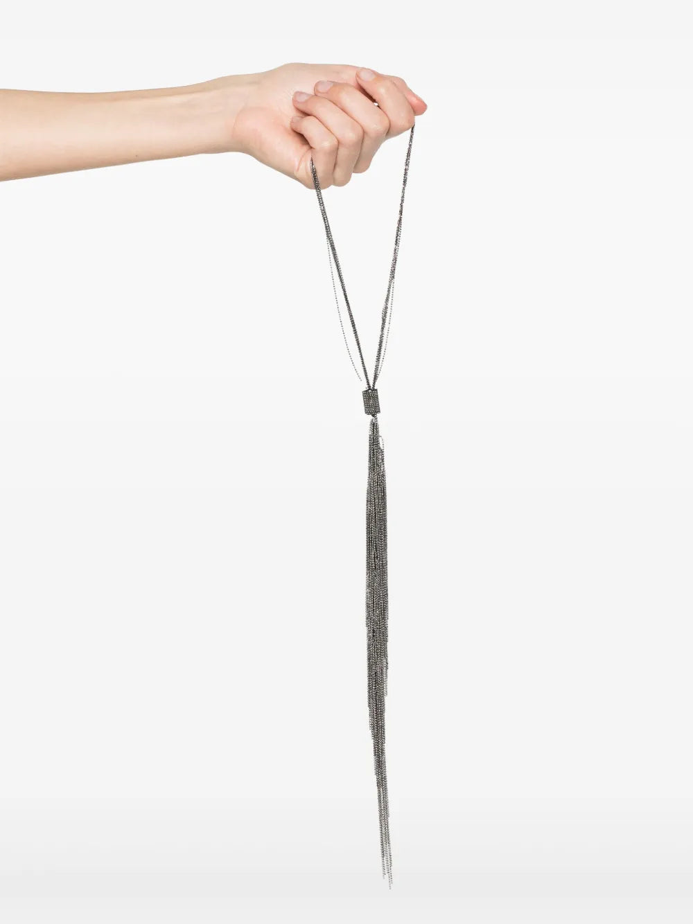 Peserico Draped Tassel Necklace — Silver, view 2