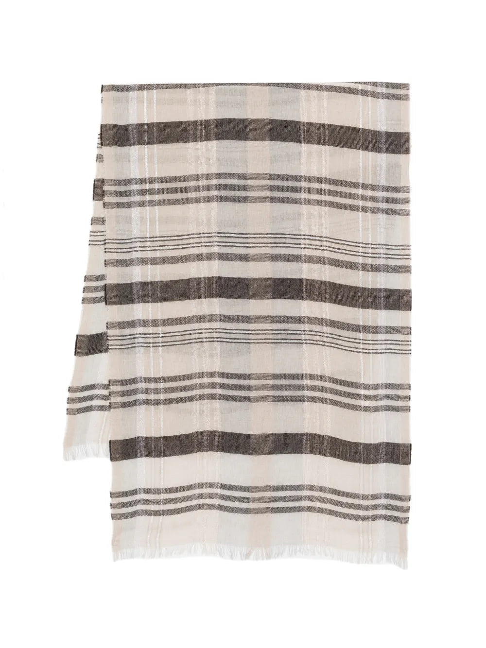 Peserico Striped Fringed Scarf — Beige by Peserico