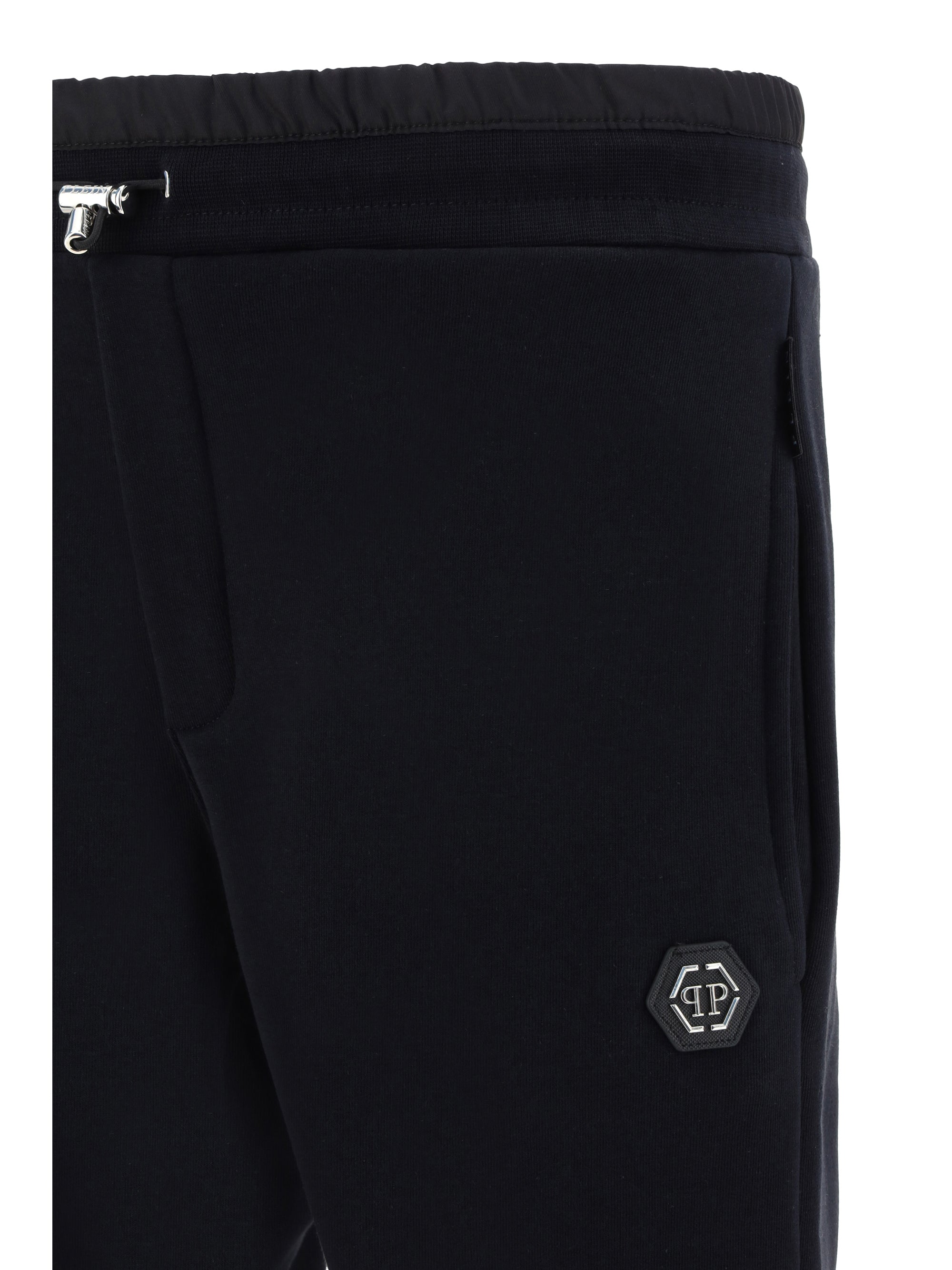 Philipp Plein Cotton Hexagon Embossed Logo Jogger Pants — Black, view 2