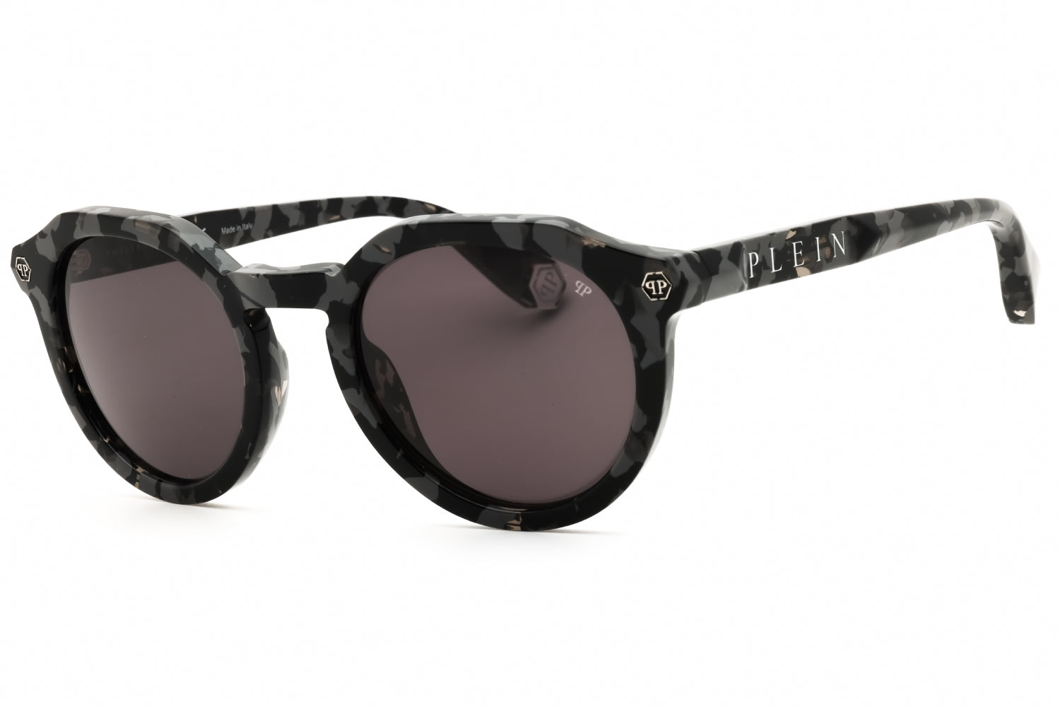 Philipp Plein SPP002M Smoke Grey Plastic Round Sunglasses — Black by Philipp Plein