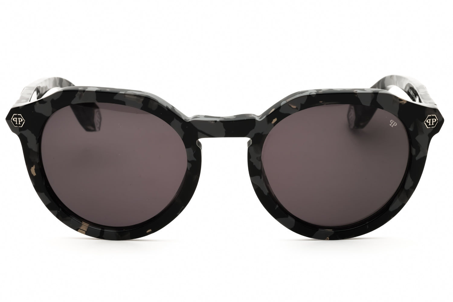 Philipp Plein SPP002M Smoke Grey Plastic Round Sunglasses — Black, view 2