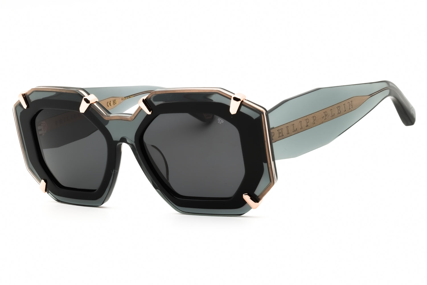 Philipp Plein SPP098V Geometric Oversized Sunglasses — Gray by Philipp Plein