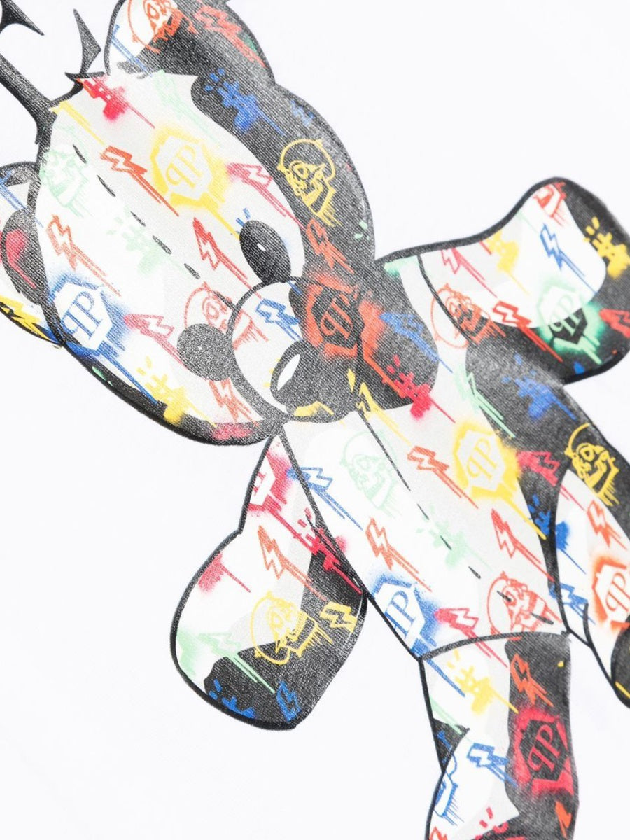 Philipp Plein Bear-Motif Cotton T-Shirt — White, view 3