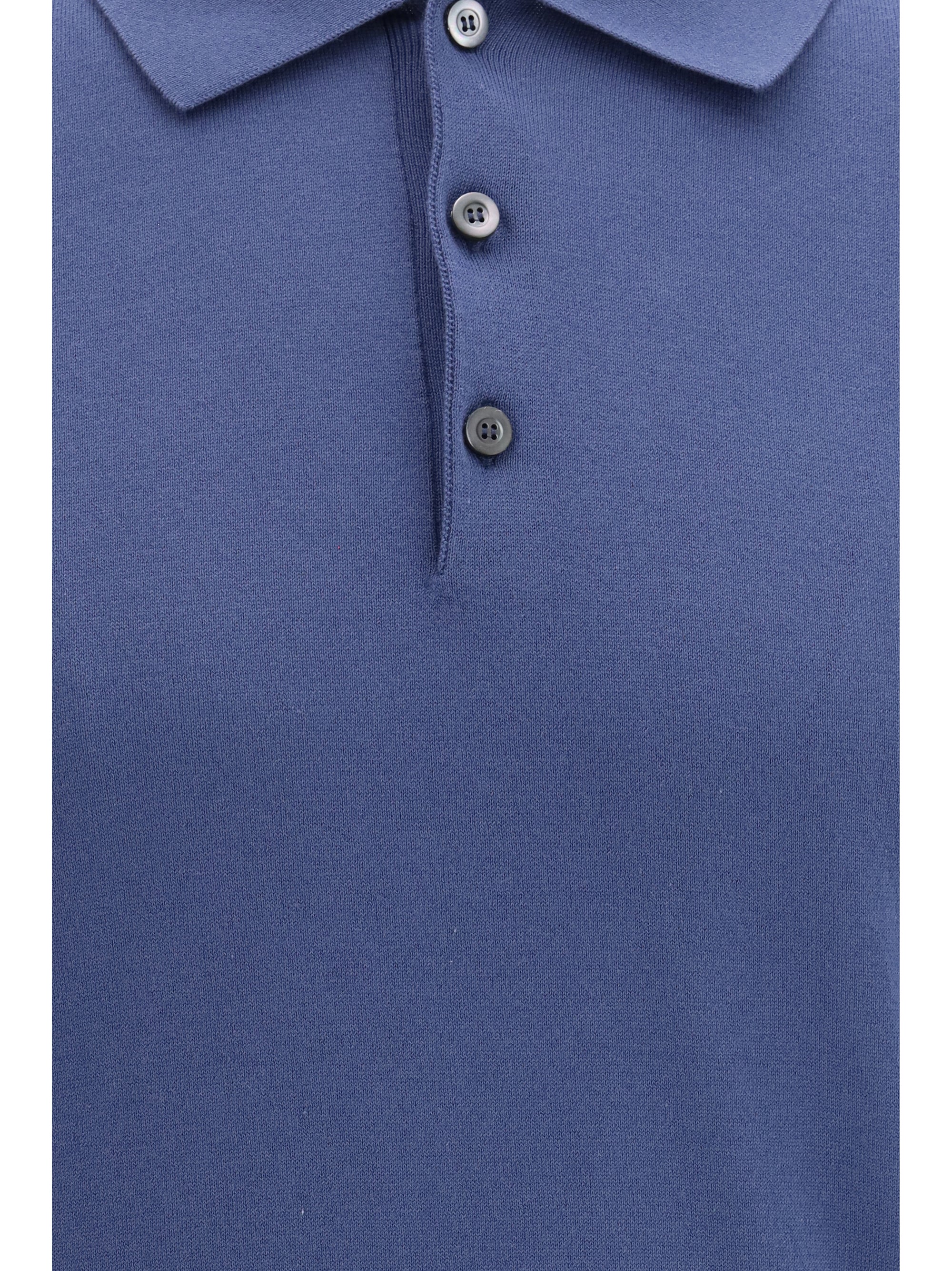 Piacenza Cashmere Cotton Classic Collar Polo — Blue, view 3