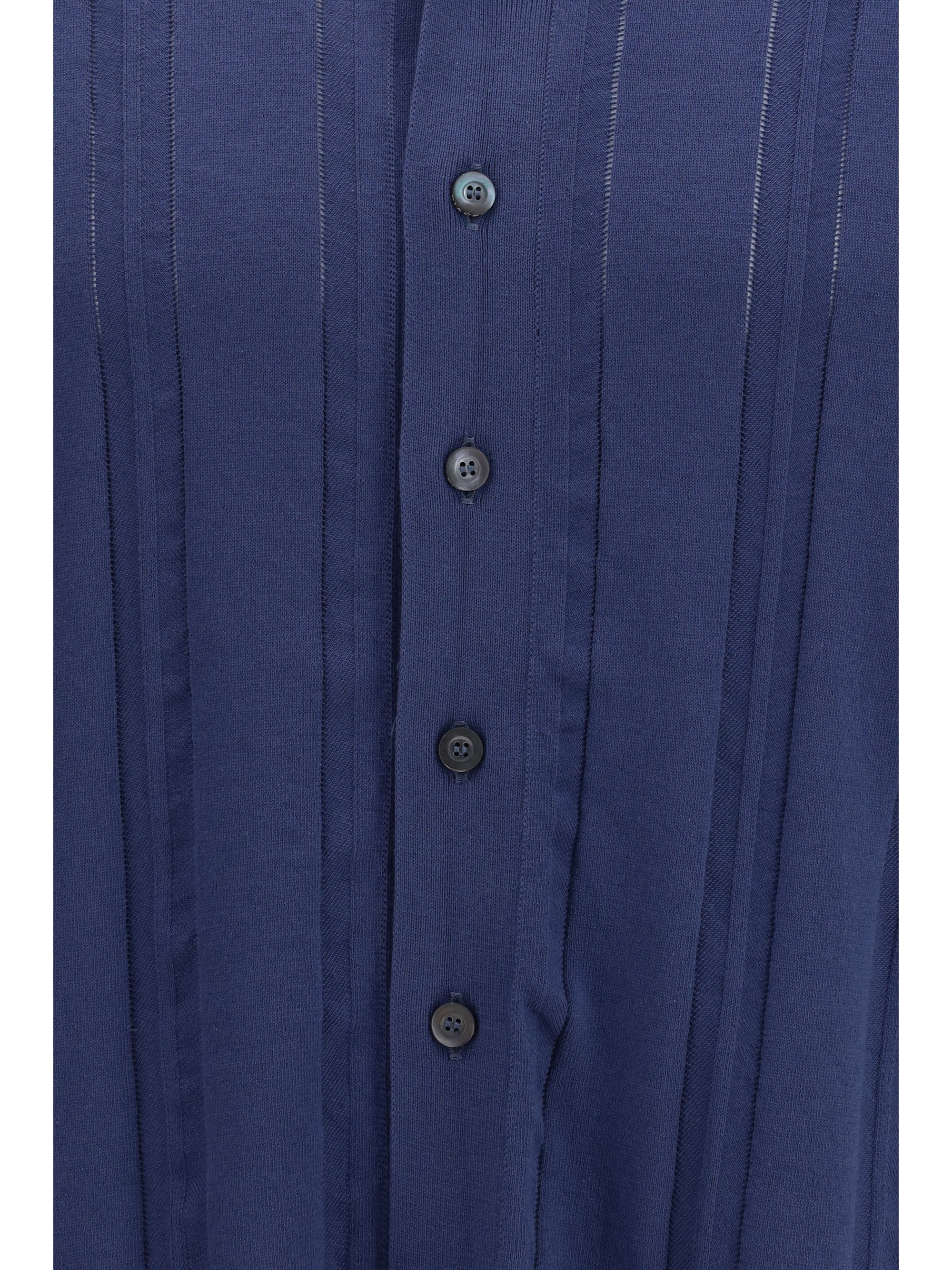 Piacenza Cashmere Cotton Knit Polo Shirt — Blue by Piacenza Cashmere