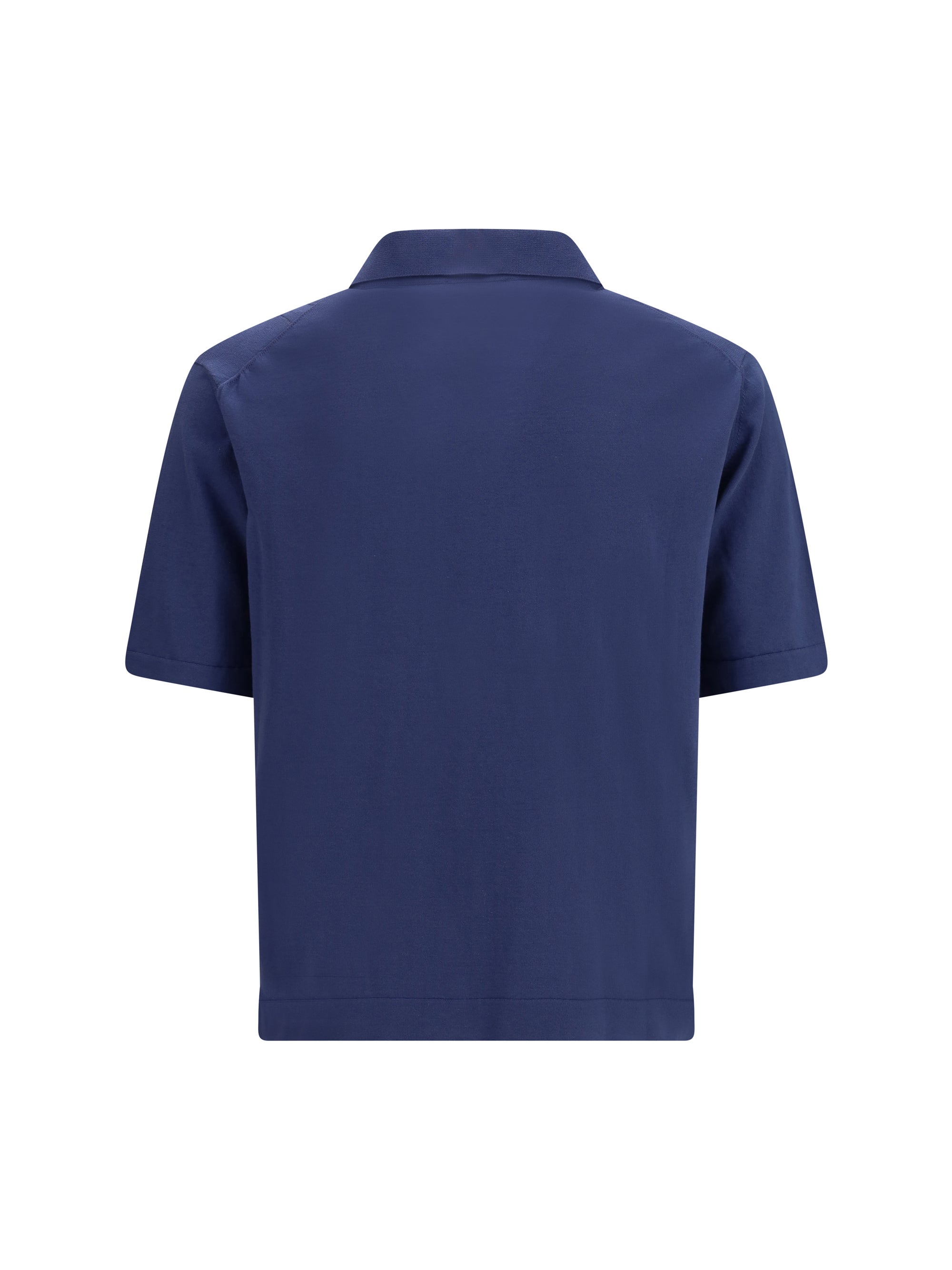 Piacenza Cashmere Ajour-Detailed Cotton Polo Shirt — Navy, view 2