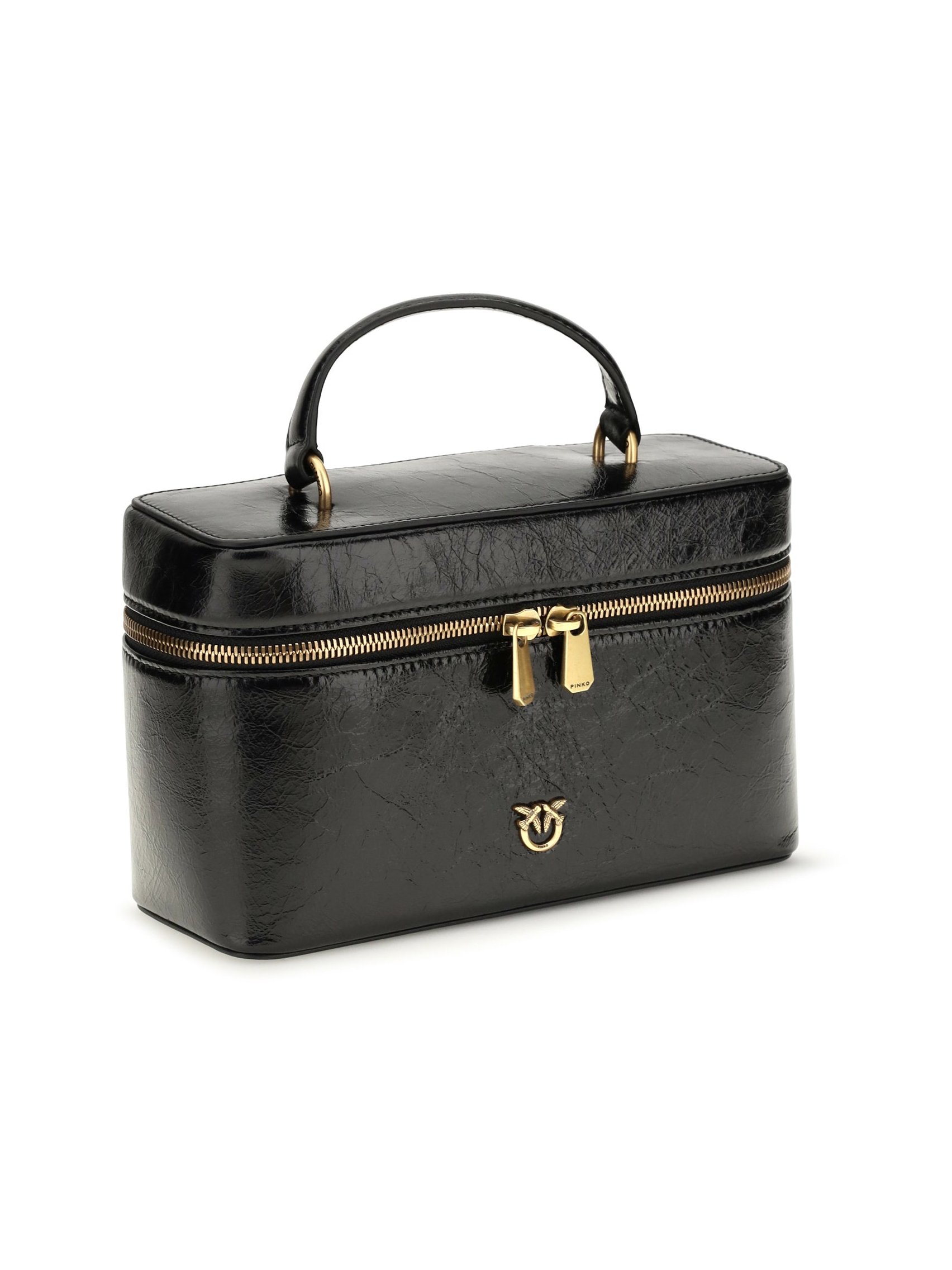 Pinko Structured Calf Leather Beauty Case — Black, view 2