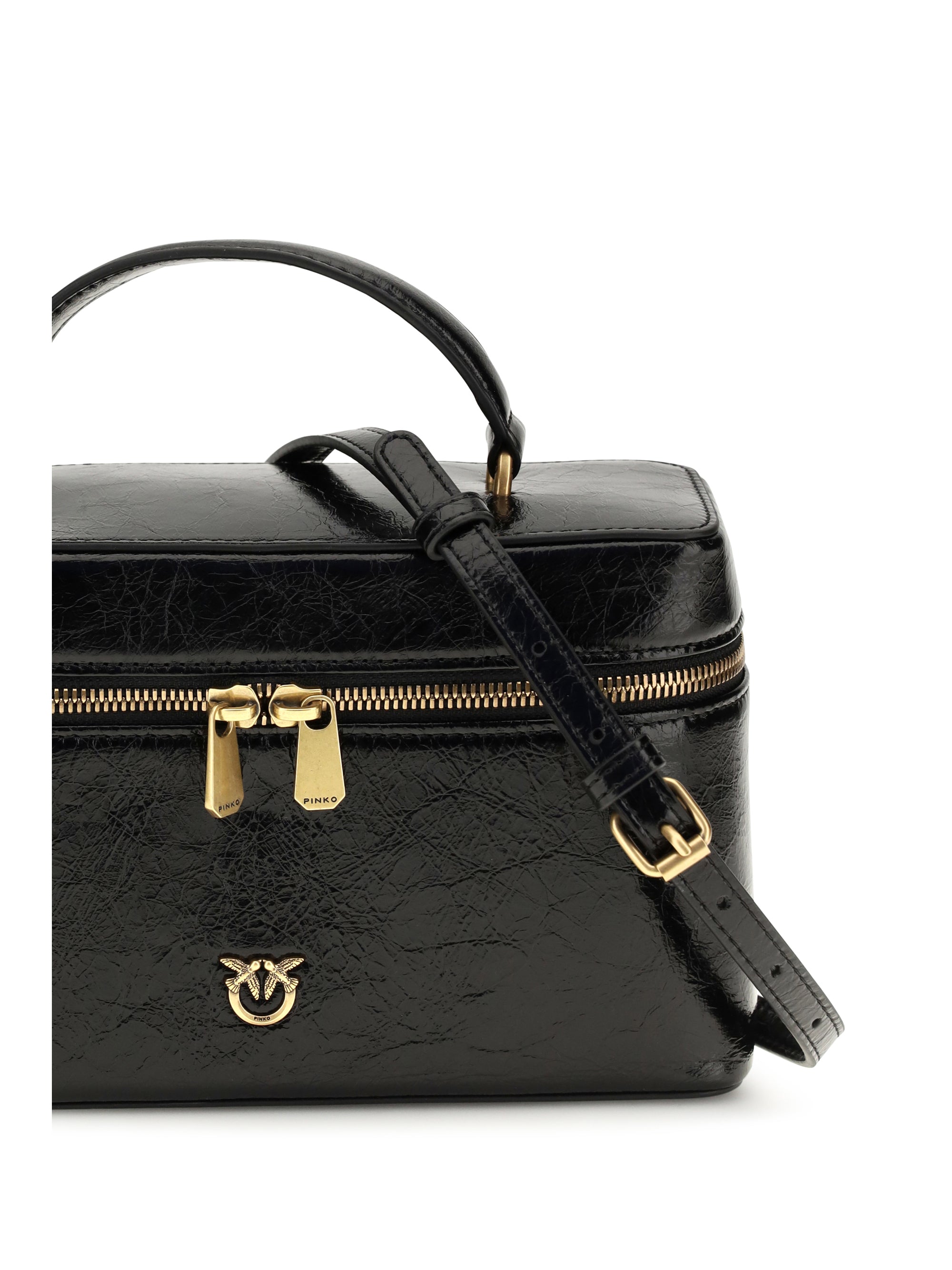 Pinko Structured Calf Leather Beauty Case — Black, view 3