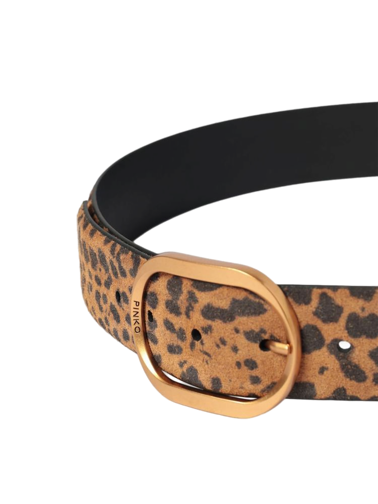 Pinko Leopard Print Calf Leather Belt — Brown, view 2