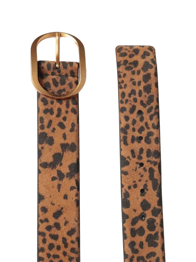 Pinko Leopard Print Calf Leather Belt — Brown, view 3