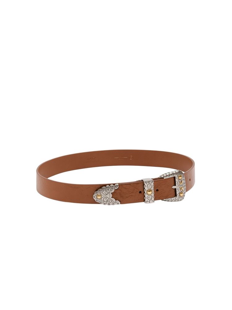 Pinko Ornate-Buckle Calf Leather Belt — Brown, view 2