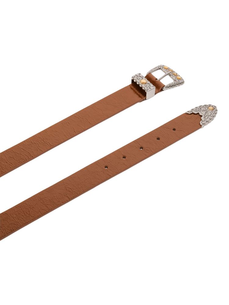 Pinko Ornate-Buckle Calf Leather Belt — Brown, view 3