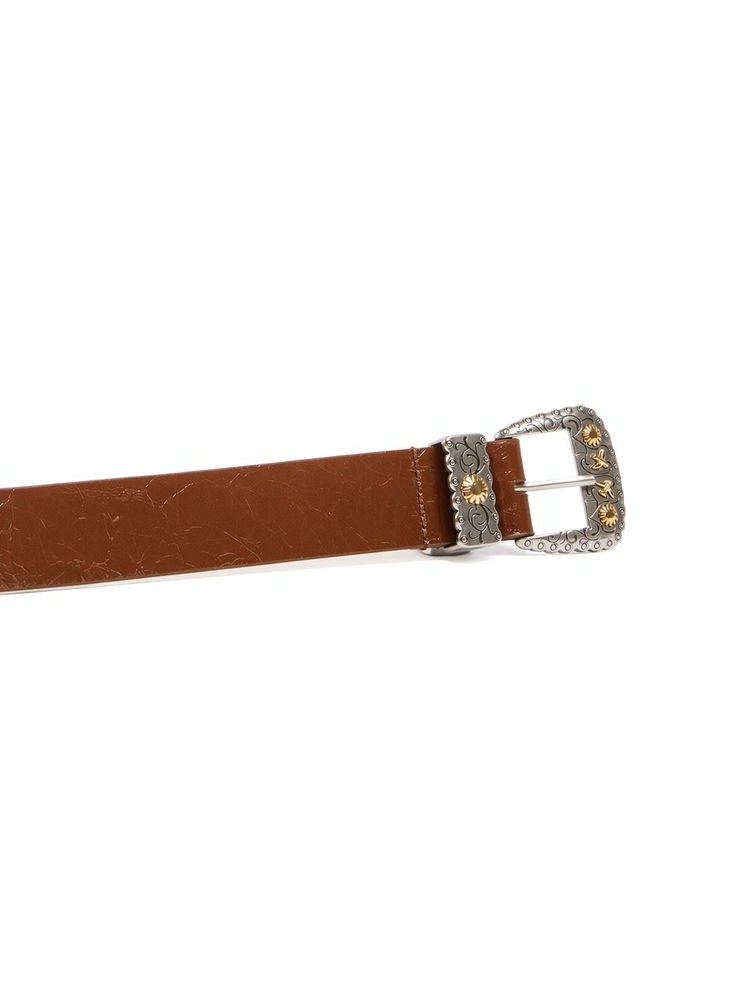 Pinko Ornate-Buckle Calf Leather Belt — Brown, view 5