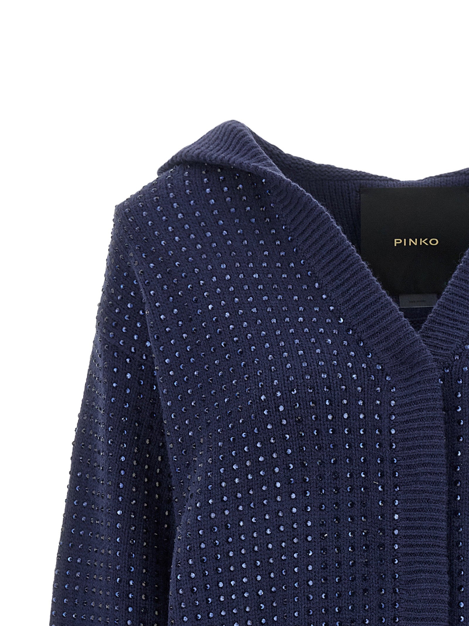 Pinko Rhinestone-Embellished Hood Cardigan — Navy, view 3