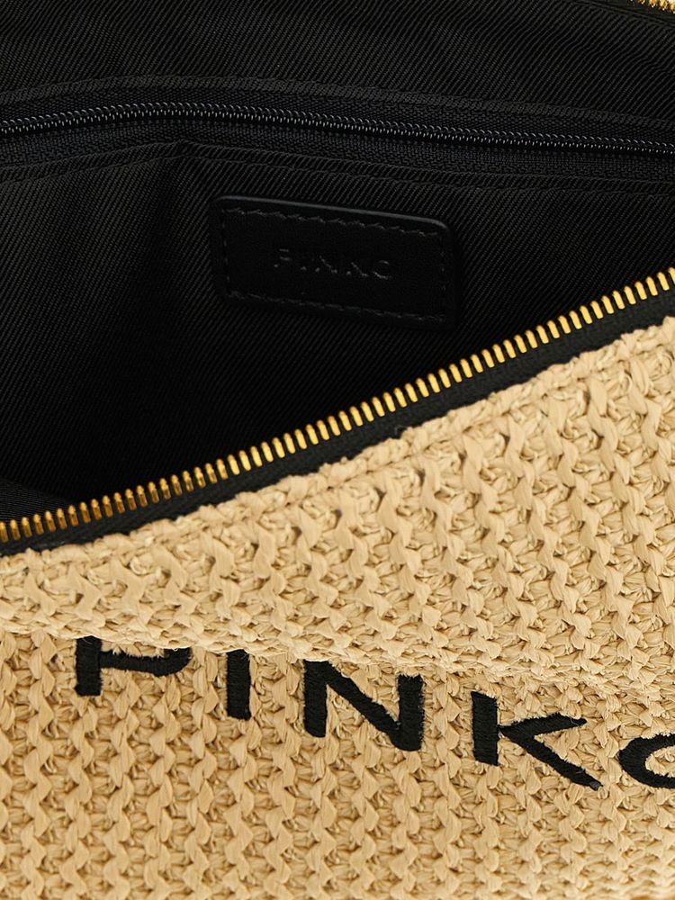 Pinko Braided Raffia Clutch — Beige, view 3