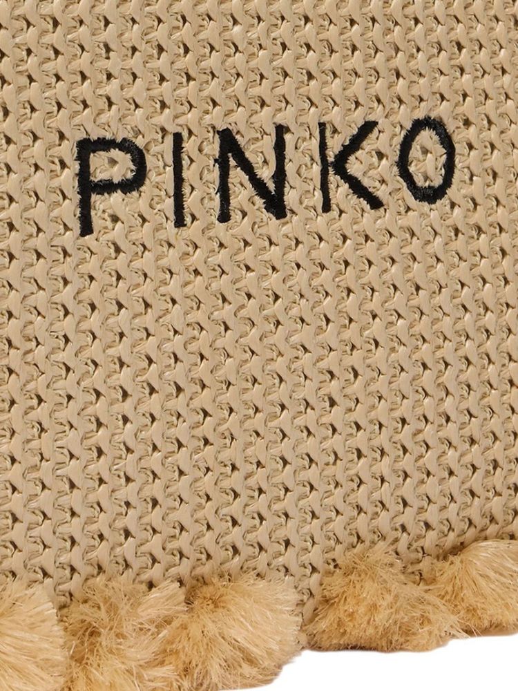 Pinko Braided Raffia Clutch — Beige, view 4