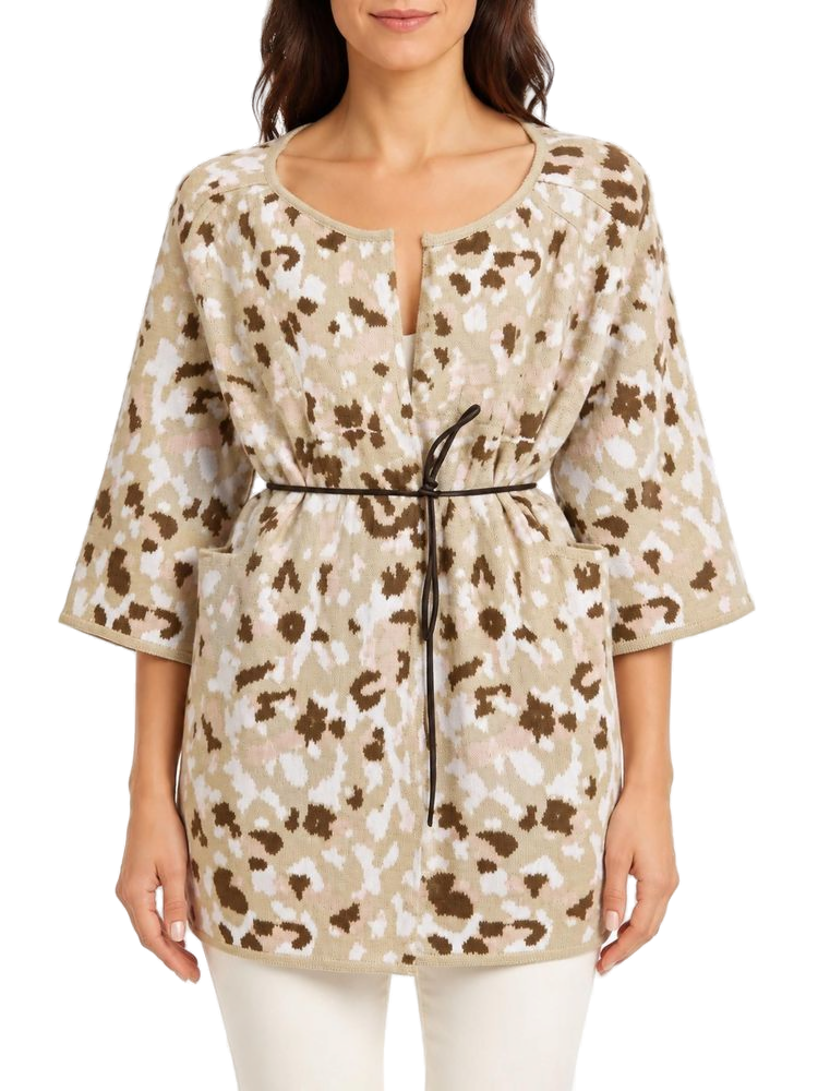 Pinko Animal-Print Cotton Coat — Beige, view 2