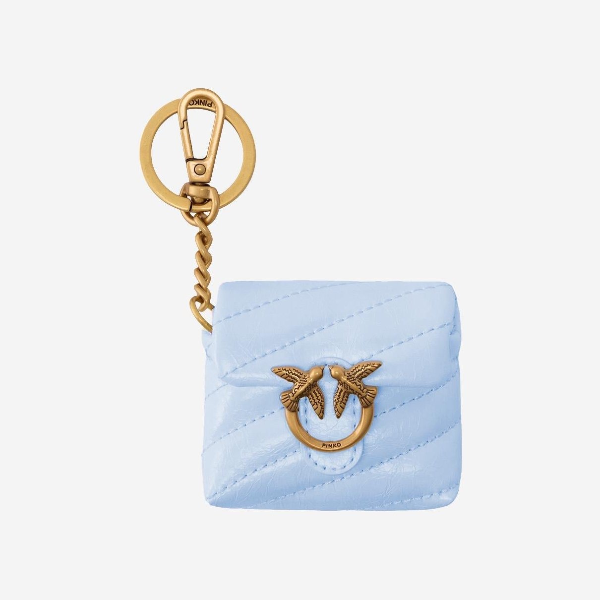 Pinko Love Birds Diamond Cut Quilted Leather Coin Purse — Blue by Pinko