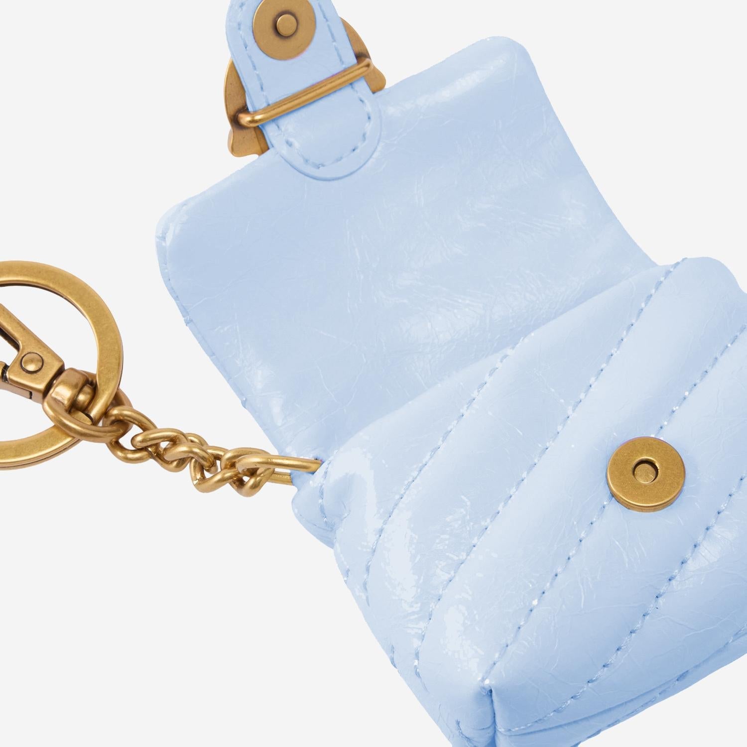 Pinko Love Birds Diamond Cut Quilted Leather Coin Purse — Blue, view 3