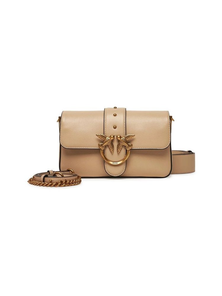 Pinko Calfskin Leather Crossbody Bag — Beige by Pinko