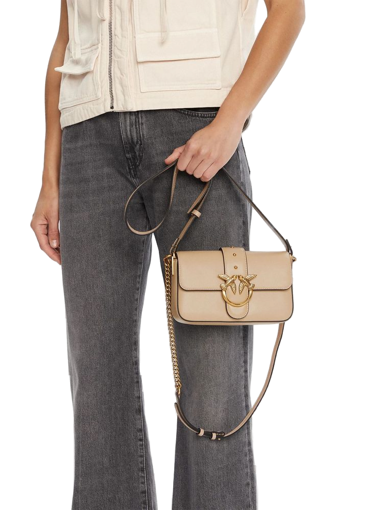Pinko Calfskin Leather Crossbody Bag — Beige, view 5