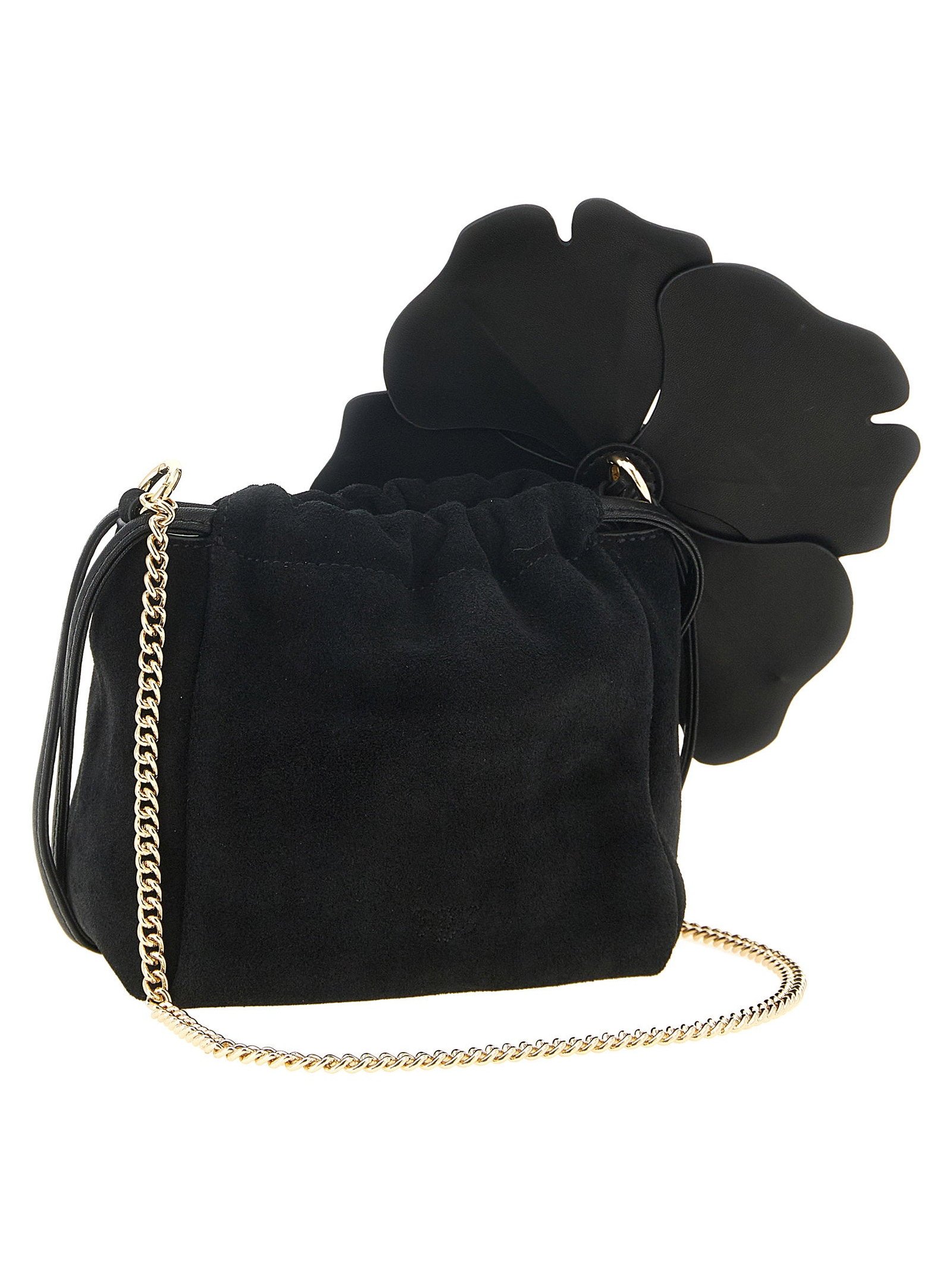 Pinko Flower Suede Clutch — Black, view 2