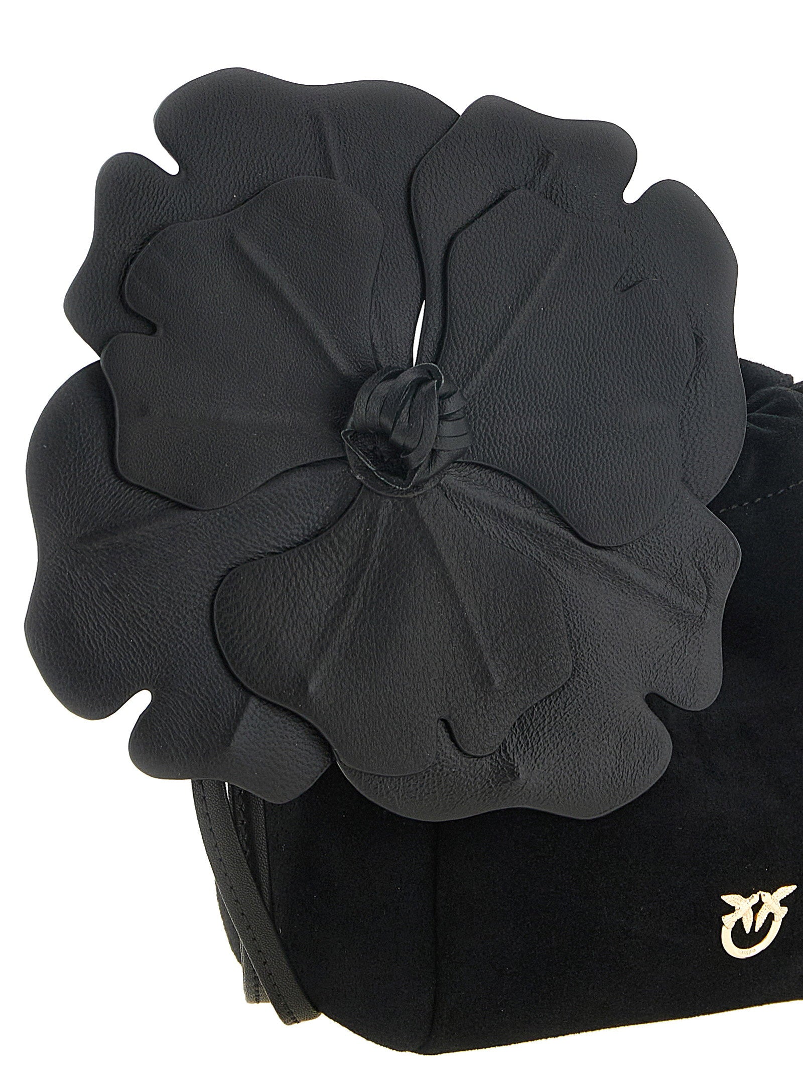 Pinko Flower Suede Clutch — Black, view 3