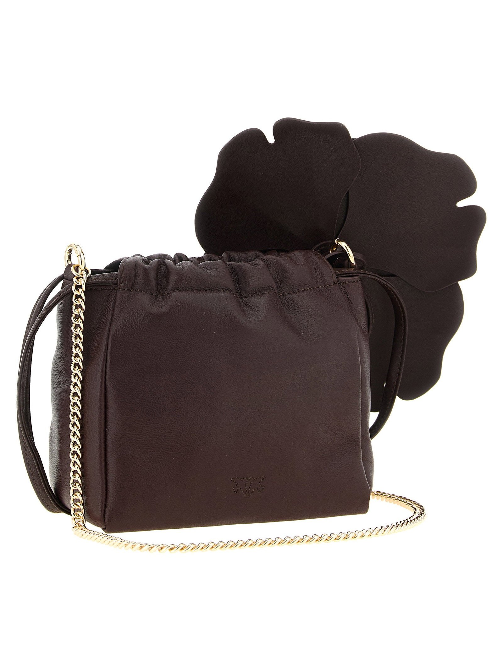 Pinko Flower Leather Clutch — Brown, view 2