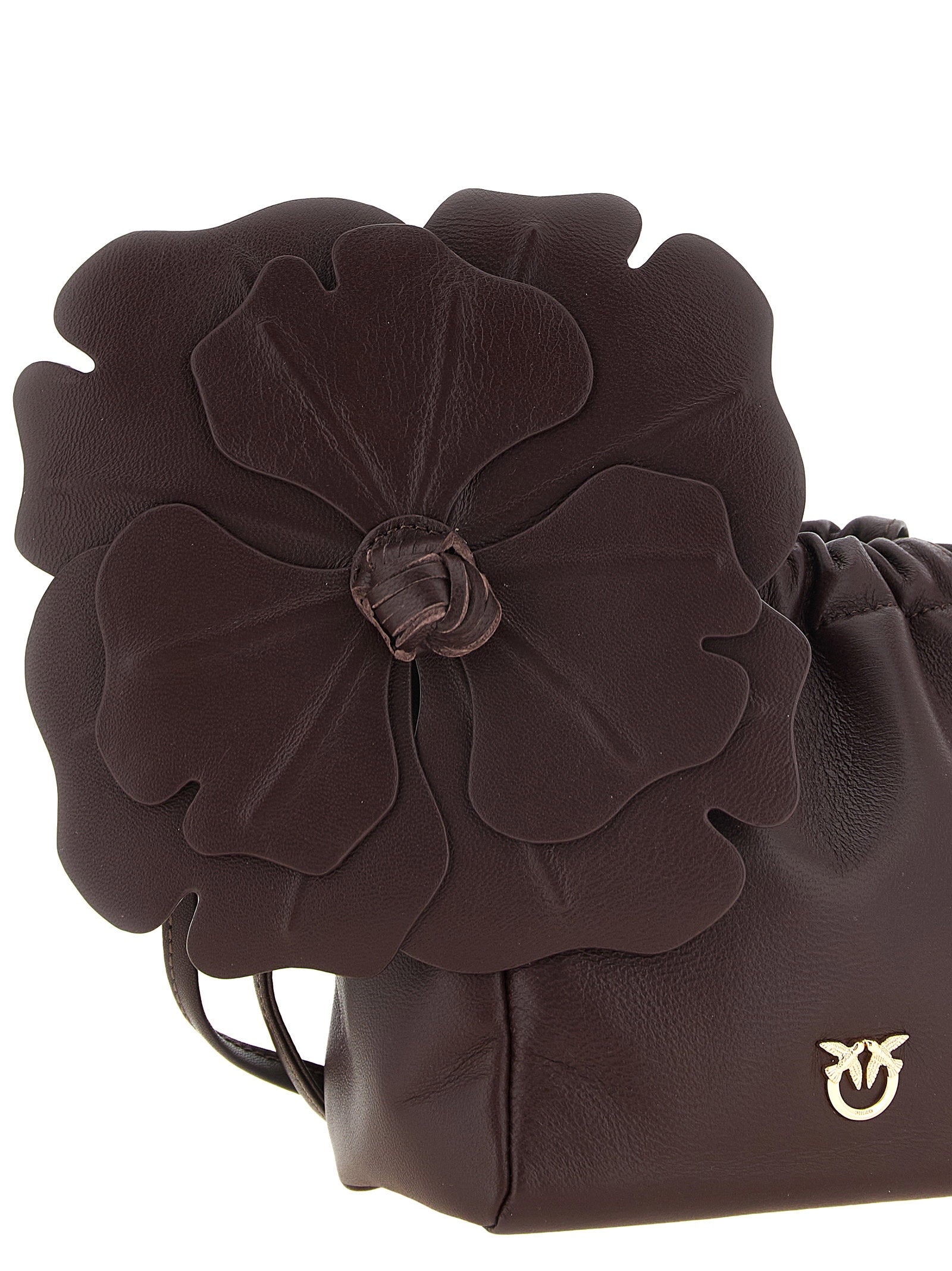 Pinko Flower Leather Clutch — Brown, view 3