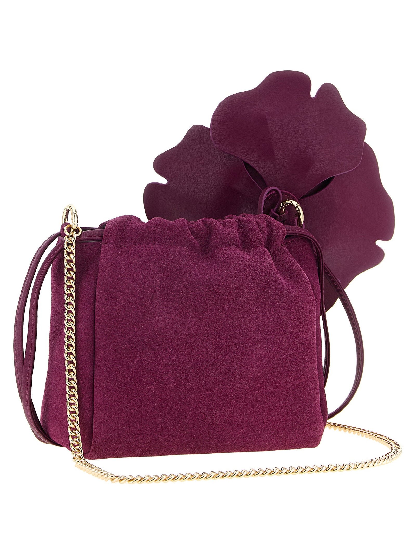 Pinko Flower Suede Clutch — Burgundy, view 2