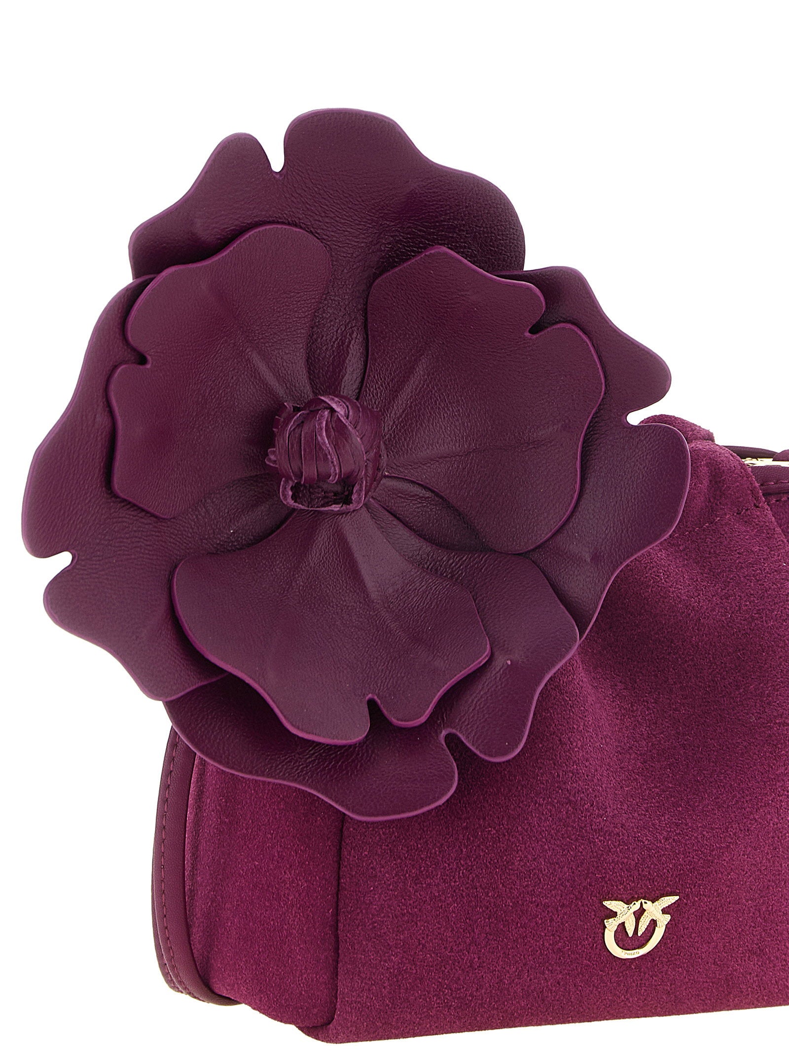 Pinko Flower Suede Clutch — Burgundy, view 3