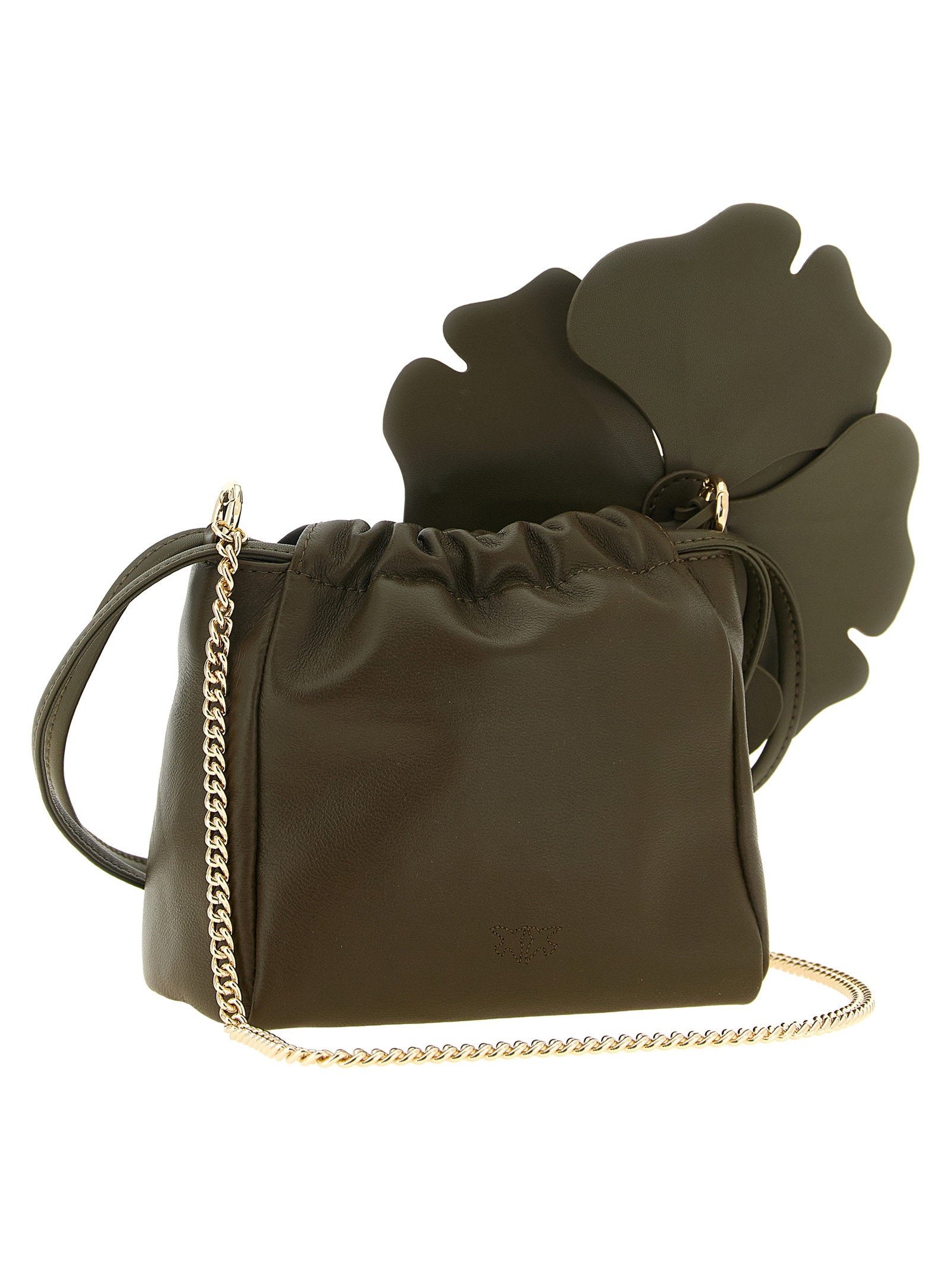 Pinko Flower Leather Clutch — Olive Green, view 2