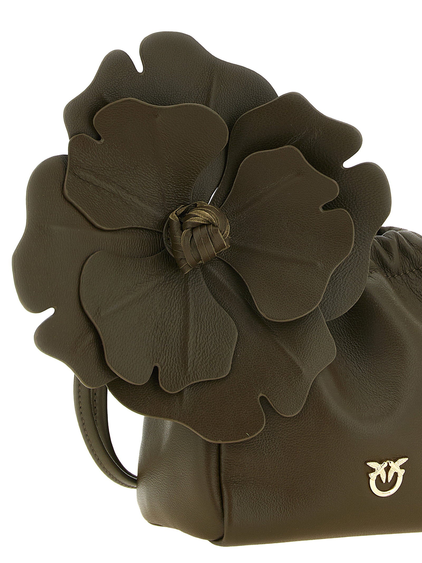 Pinko Flower Leather Clutch — Olive Green, view 3