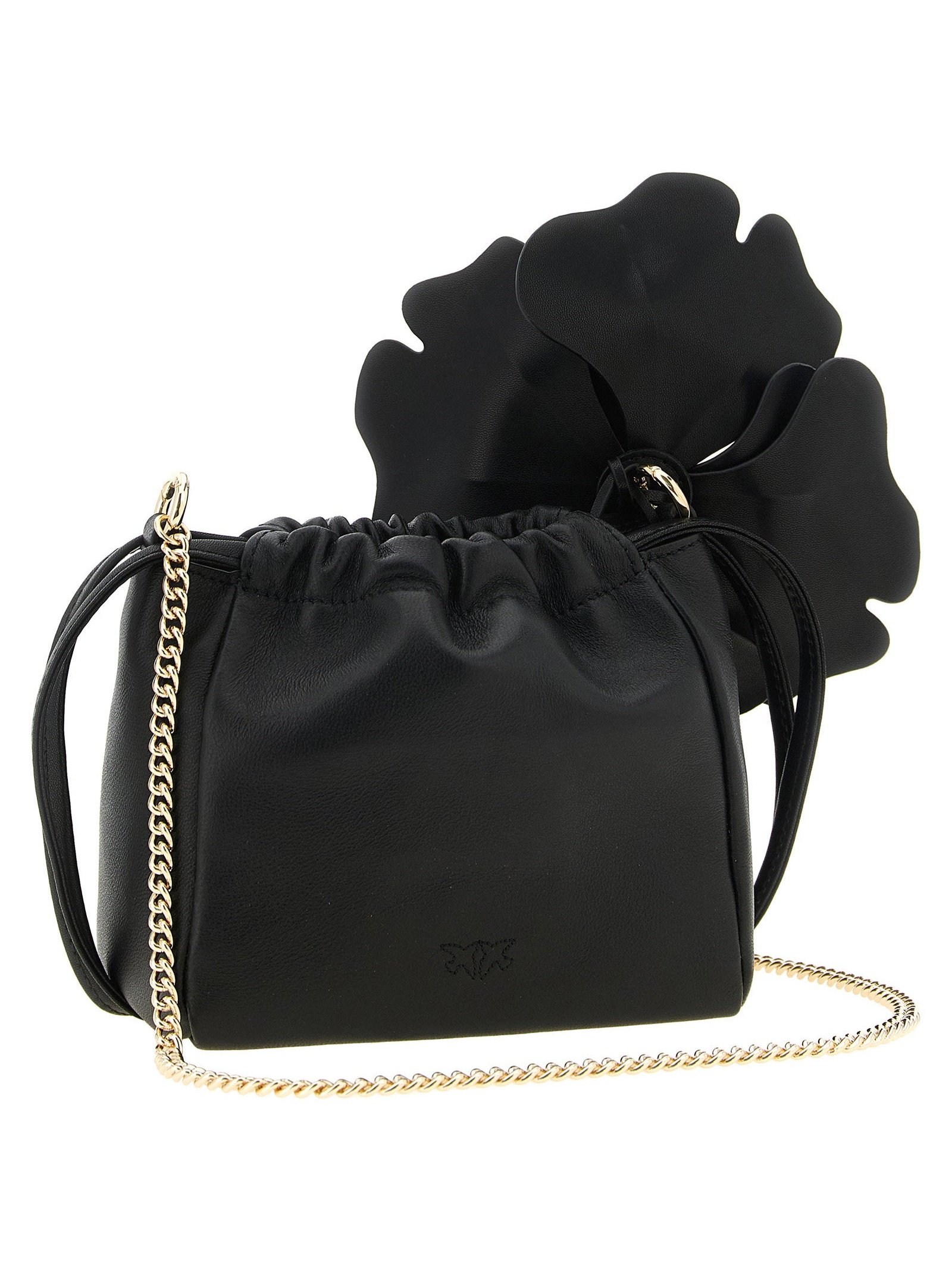 Pinko Flower Nappa Leather Shoulder Bag — Black, view 2