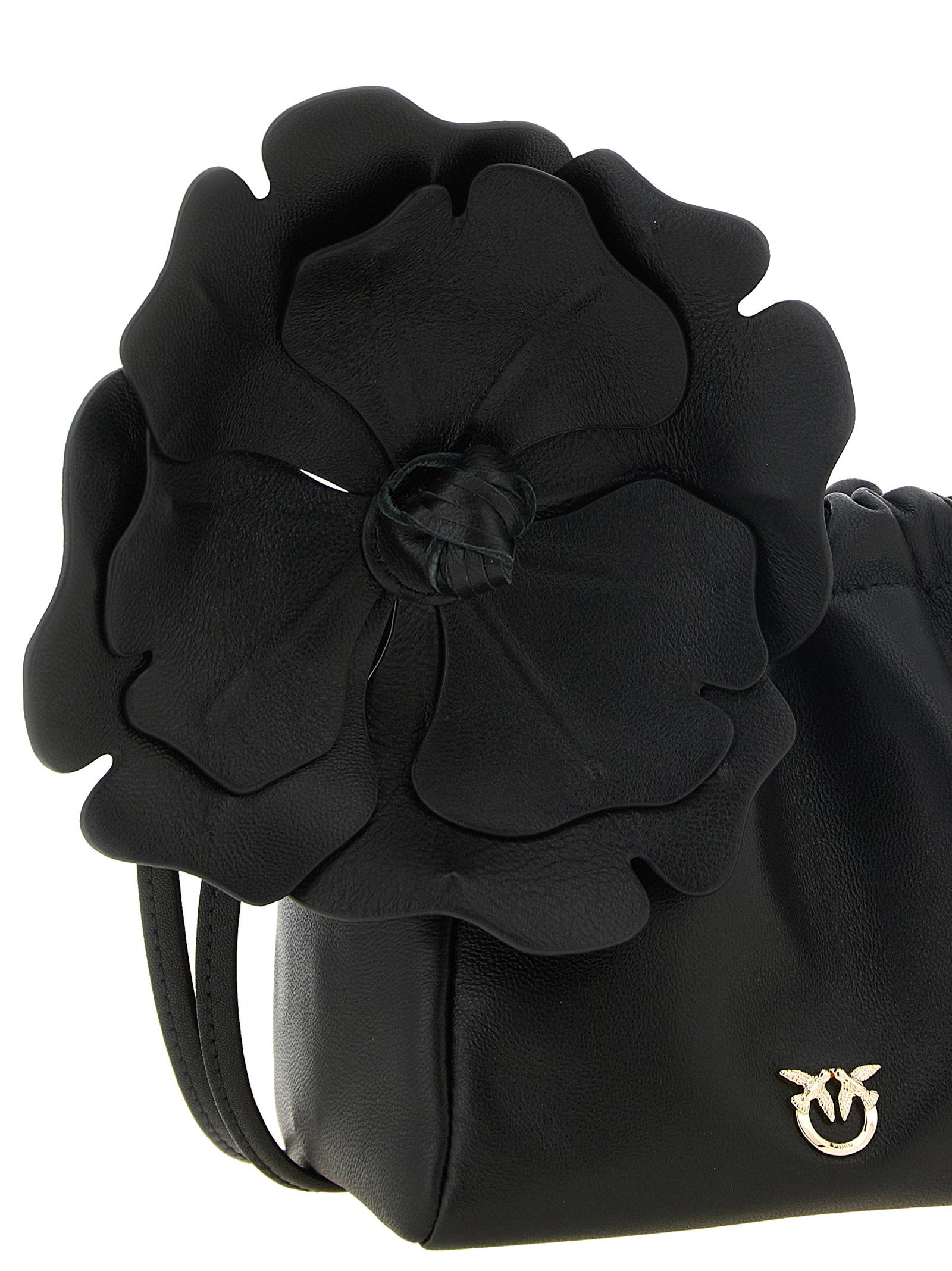 Pinko Flower Nappa Leather Shoulder Bag — Black, view 3