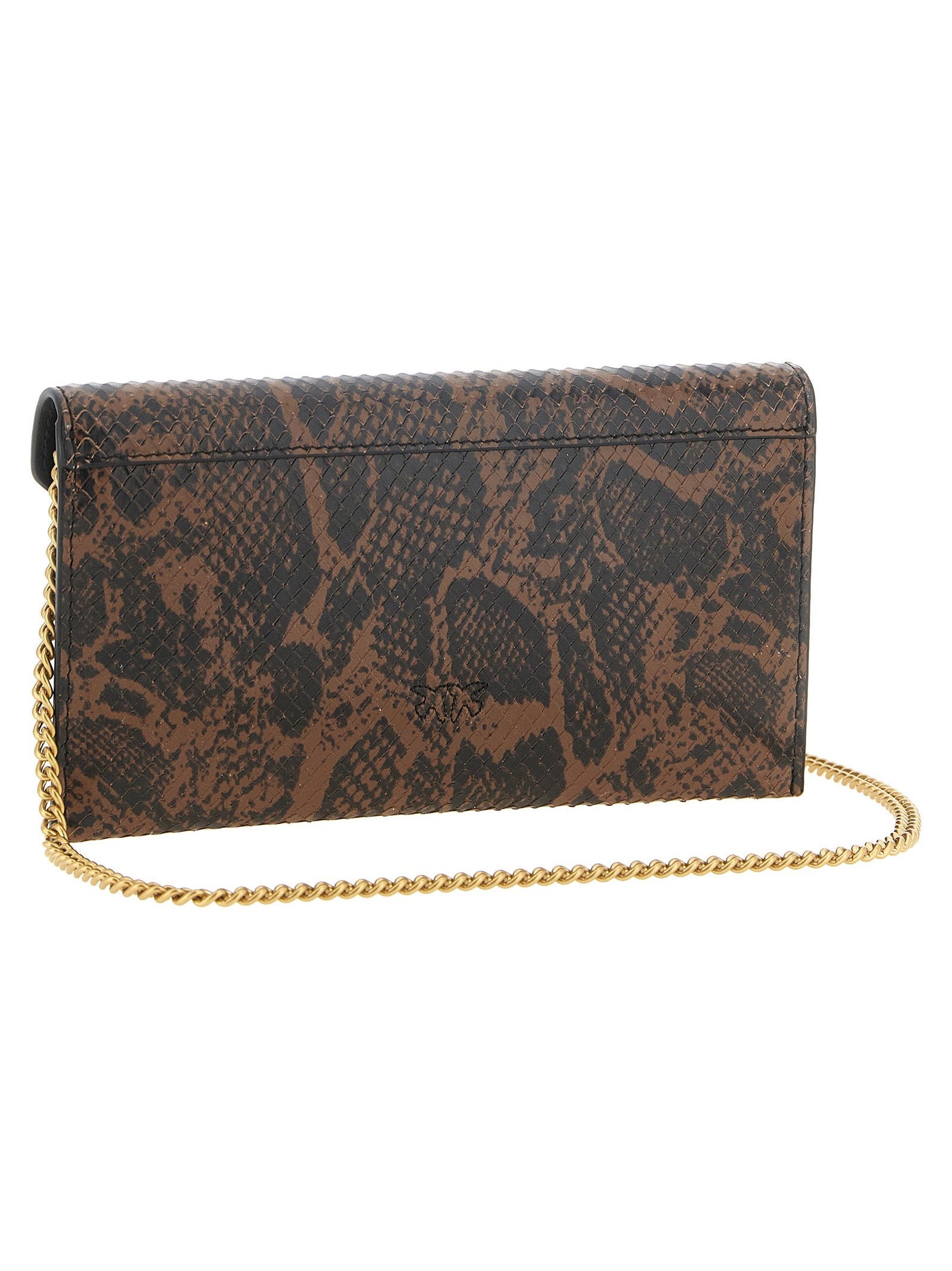 Pinko Love Birds Calfskin Leather Clutch — Brown, view 2
