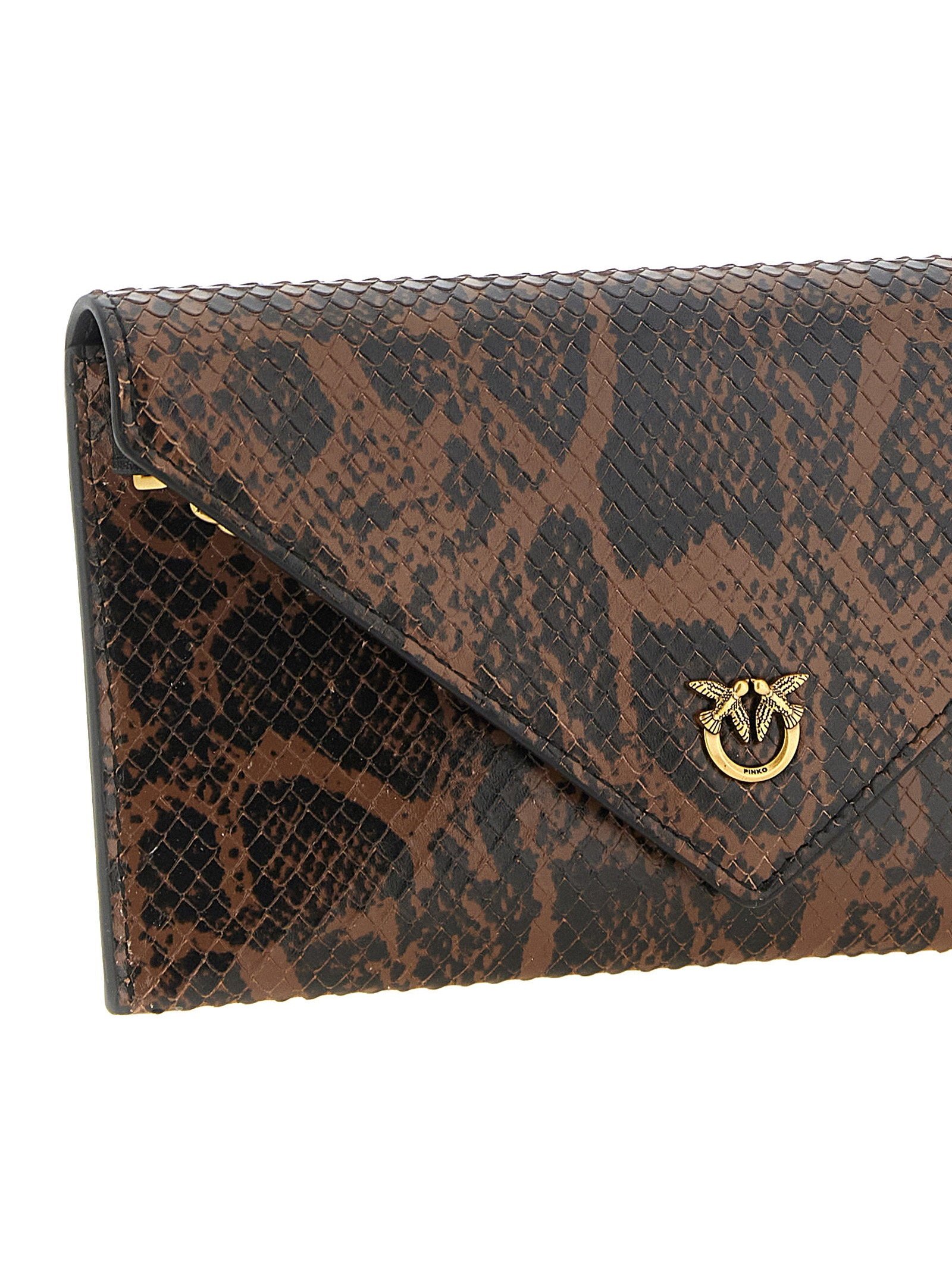 Pinko Love Birds Calfskin Leather Clutch — Brown, view 3