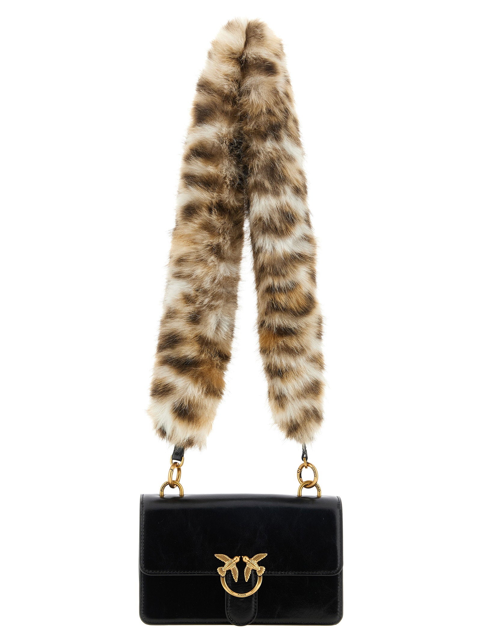Pinko Love One Mini Calfskin Leather Crossbody Bag — Black by Pinko