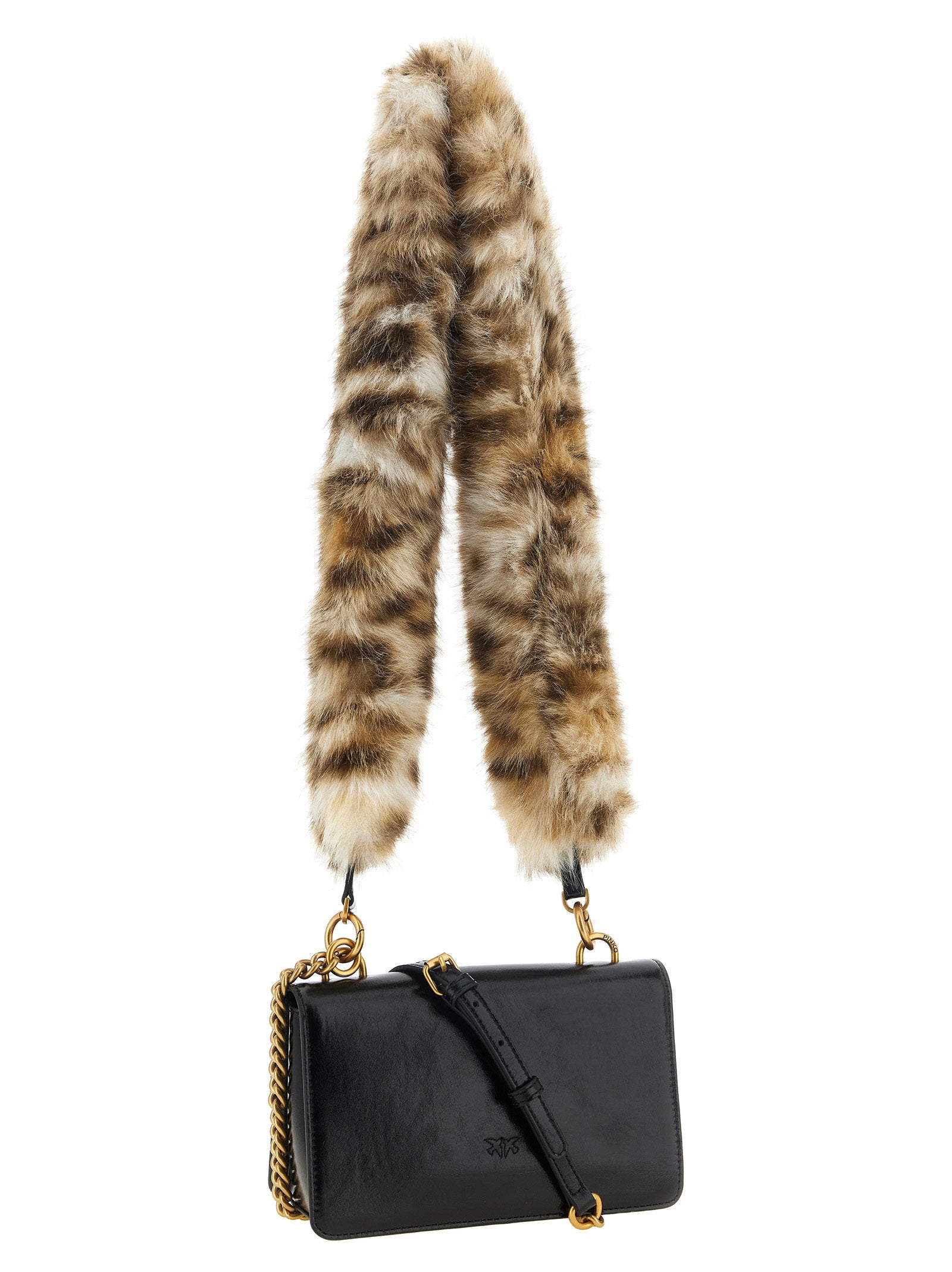 Pinko Love One Mini Calfskin Leather Crossbody Bag — Black, view 2