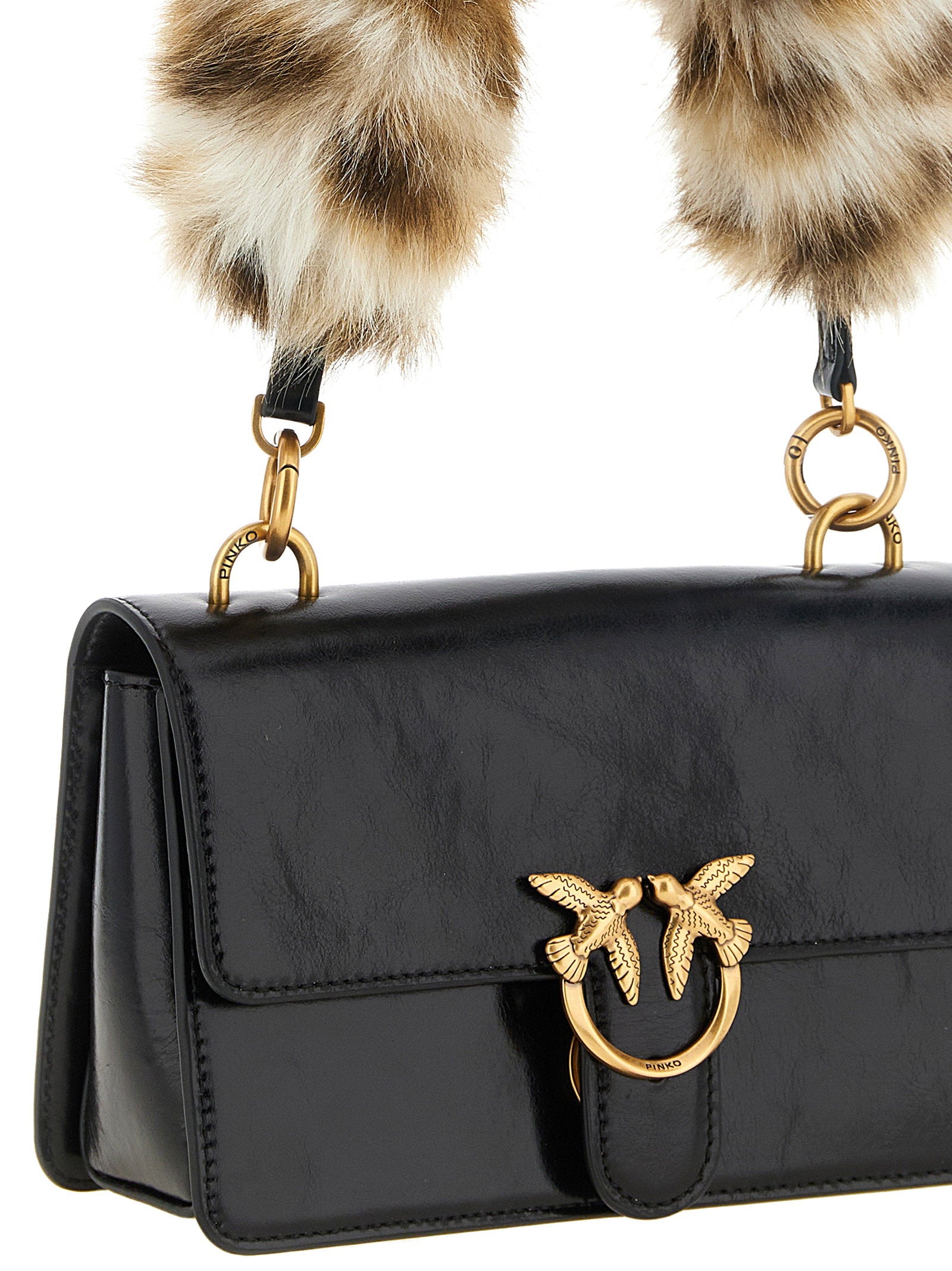 Pinko Love One Mini Calfskin Leather Crossbody Bag — Black, view 3