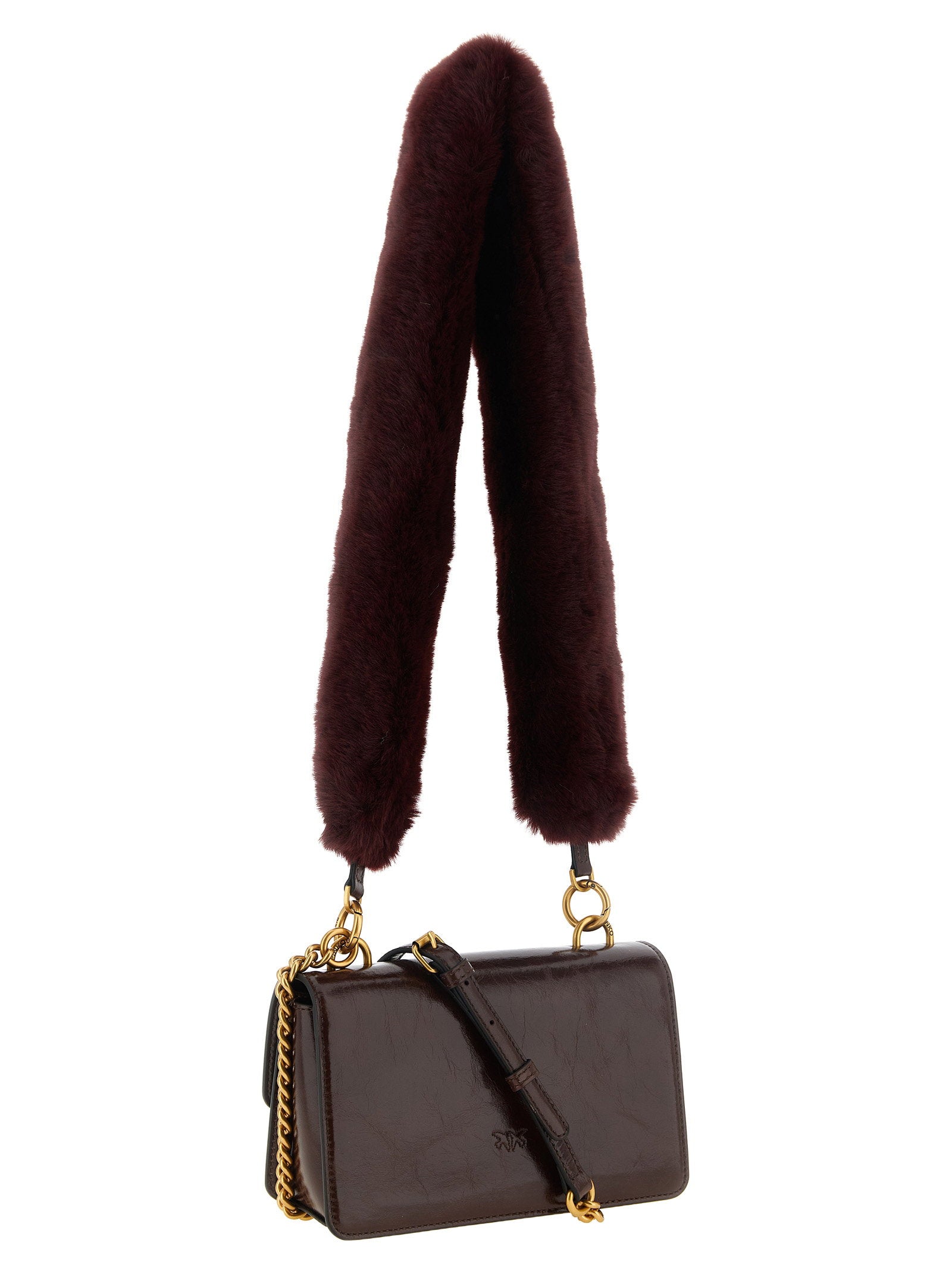 Pinko Love One Calfskin Leather Shoulder Bag — Burgundy, view 2