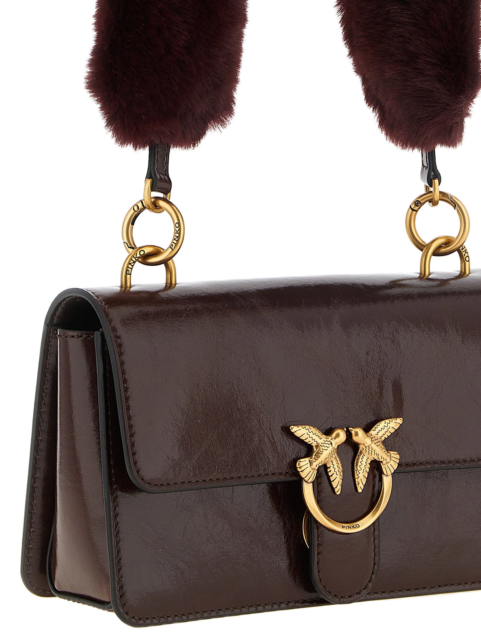 Pinko Love One Calfskin Leather Shoulder Bag — Burgundy, view 3