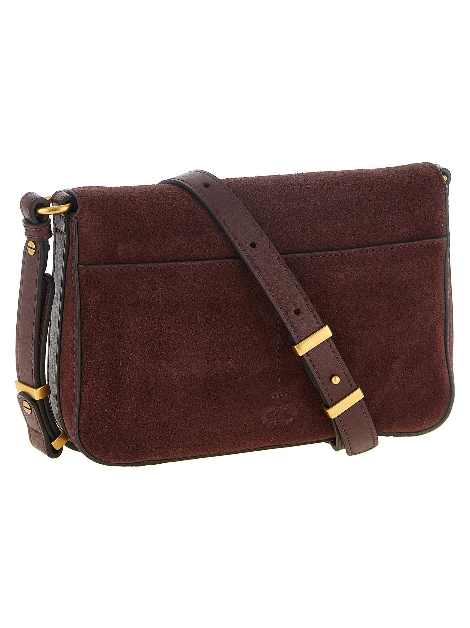 Pinko Love Satchel Suede Crossbody Bag — Burgundy, view 2