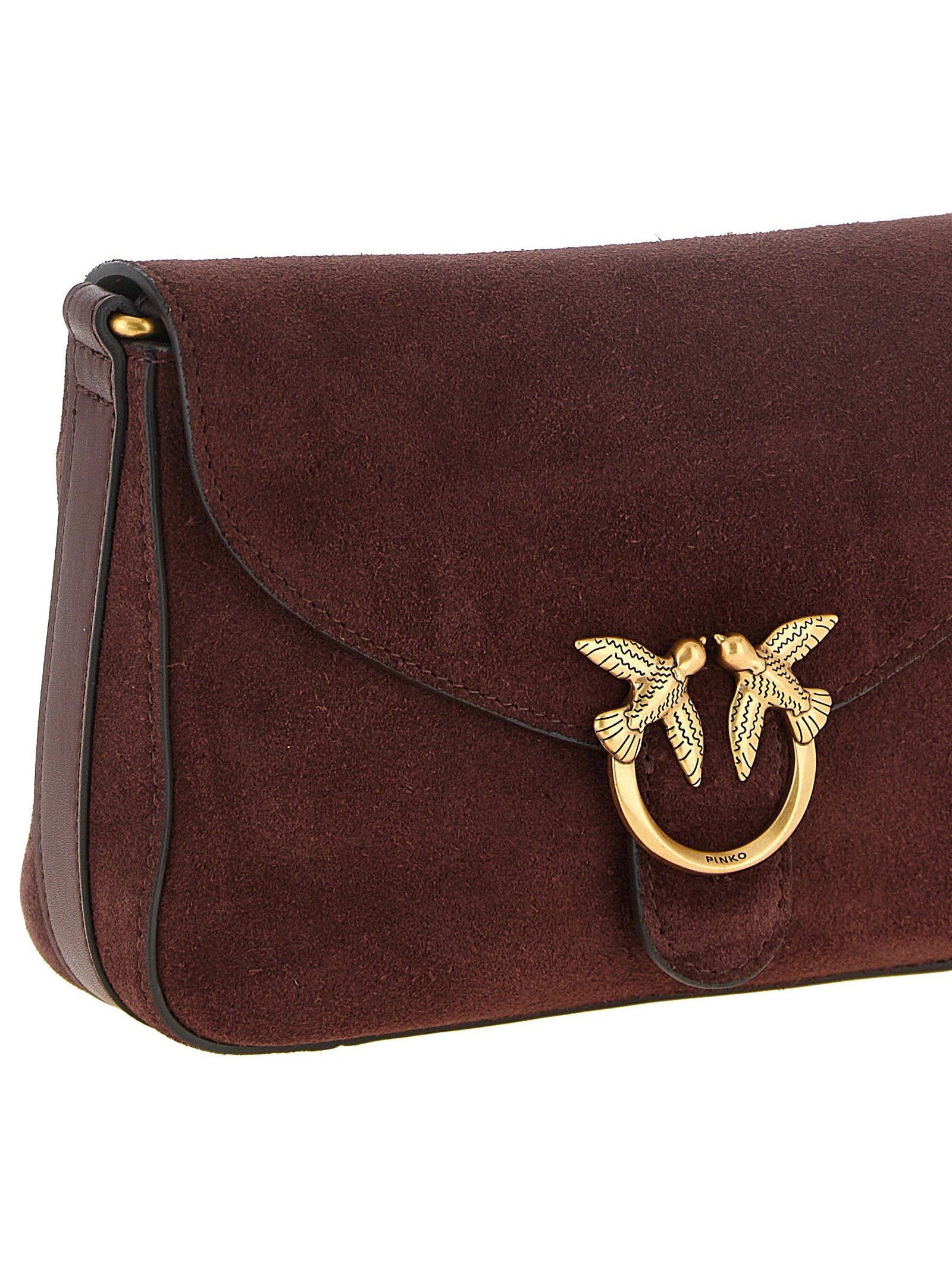 Pinko Love Satchel Suede Crossbody Bag — Burgundy, view 3