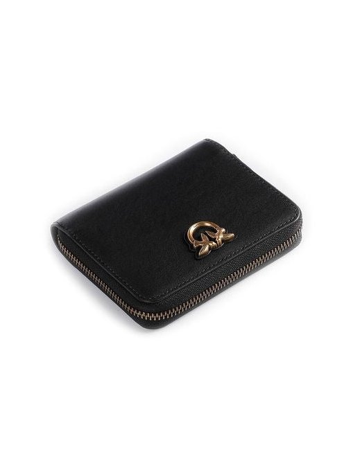 Pinko Sheep Leather Zip Around Wallet — Black, view 4