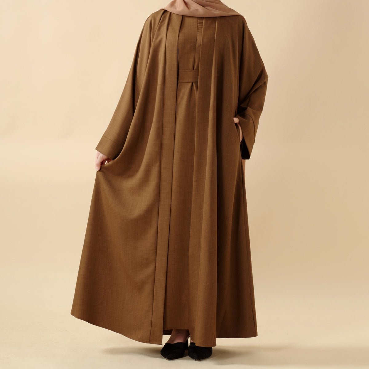Plain Linen Abaya 3-Piece Set (MOA016), view 2