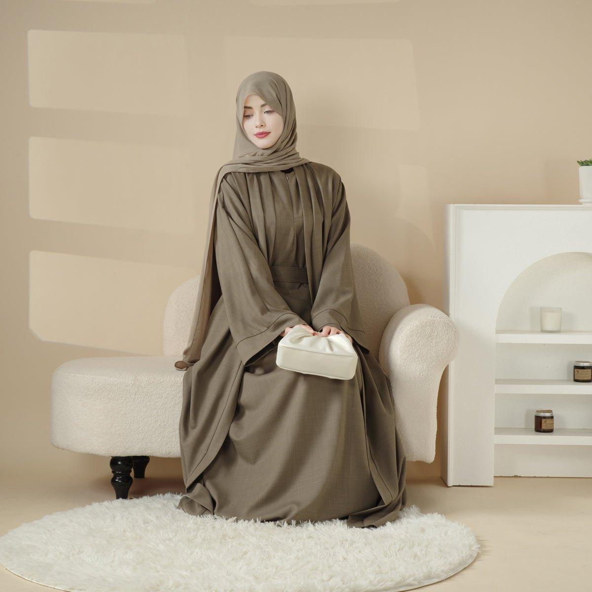 Plain Linen Abaya 3-Piece Set (MOA016), view 5